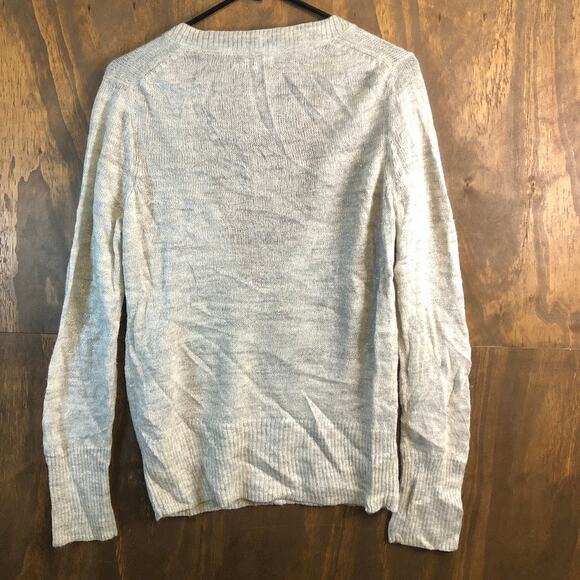Express Womens Sweater Gray Metallic Thin Deep V Neck Merino Wool Blend Large - Picture 9 of 13